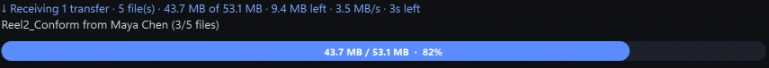 Files arriving with live progress and time left