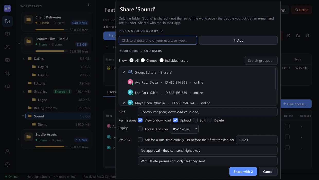 Share only one folder with your users or groups